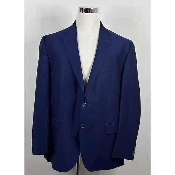 David Donahue 48R Connor Sport Coat 100% Wool Blue Two Button Double Vented - Picture 2 of 8